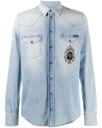 Мужская голубая джинсовая рубашка с вышивкой от Dolce & Gabbana