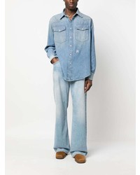 Мужская голубая джинсовая рубашка с вышивкой от Palm Angels