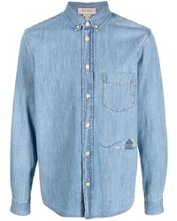 Мужская голубая джинсовая рубашка с вышивкой от Nick Fouquet