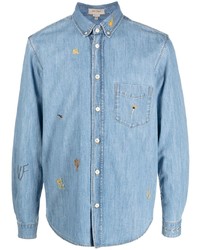 Мужская голубая джинсовая рубашка с вышивкой от Nick Fouquet
