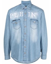 Мужская голубая джинсовая рубашка с вышивкой от Philipp Plein