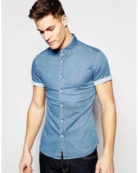 Мужская голубая джинсовая рубашка с коротким рукавом от Asos