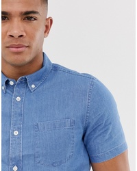 Мужская голубая джинсовая рубашка с коротким рукавом от Burton Menswear