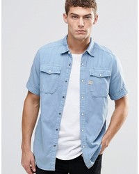 Мужская голубая джинсовая рубашка с коротким рукавом от G Star