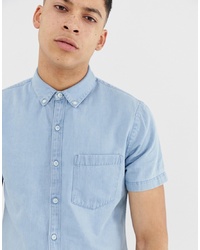 Мужская голубая джинсовая рубашка с коротким рукавом от New Look