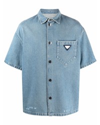 Мужская голубая джинсовая рубашка с коротким рукавом от Prada