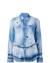 Женская голубая джинсовая рубашка с принтом тай-дай от Dsquared2