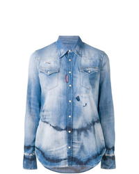 Женская голубая джинсовая рубашка с принтом тай-дай от Dsquared2