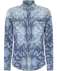 Мужская голубая джинсовая рубашка с принтом от Dolce & Gabbana