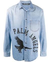 Мужская голубая джинсовая рубашка с принтом от Palm Angels