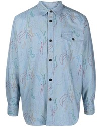 Мужская голубая джинсовая рубашка с принтом от Viktor & Rolf