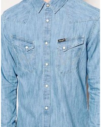 Мужская голубая джинсовая рубашка от Wrangler
