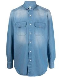 Мужская голубая джинсовая рубашка от Finamore 1925 Napoli