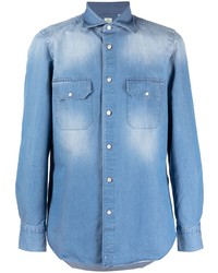 Мужская голубая джинсовая рубашка от Finamore 1925 Napoli