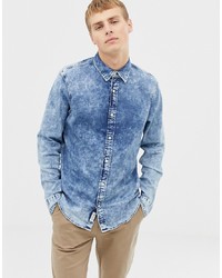 Мужская голубая джинсовая рубашка от Hollister