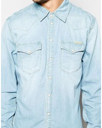 Мужская голубая джинсовая рубашка от Pepe Jeans