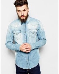 Мужская голубая джинсовая рубашка от True Religion