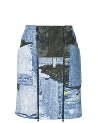Голубая джинсовая юбка-миди с принтом от Christian Dior Vintage
