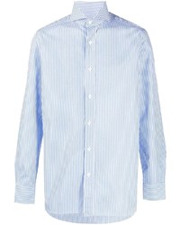 Мужская голубая классическая рубашка в вертикальную полоску от Borrelli