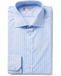 Мужская голубая классическая рубашка в вертикальную полоску от Turnbull & Asser