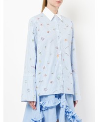Женская голубая классическая рубашка в вертикальную полоску от Mira Mikati