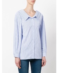 Женская голубая классическая рубашка в вертикальную полоску от Jovonna