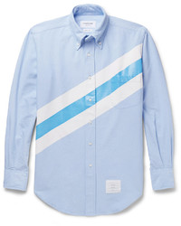 Голубая классическая рубашка в горизонтальную полоску