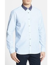 Голубая классическая рубашка в горошек