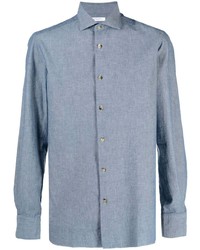 Мужская голубая классическая рубашка из шамбре от Boglioli