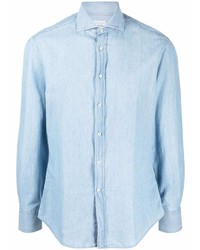 Мужская голубая классическая рубашка из шамбре от Brunello Cucinelli