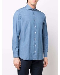 Мужская голубая классическая рубашка из шамбре от Lardini