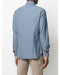 Мужская голубая классическая рубашка из шамбре от Boglioli