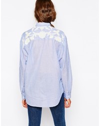 Женская голубая классическая рубашка из шамбре