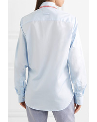 Женская голубая классическая рубашка с вышивкой от BLOUSE