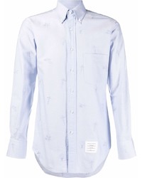 Мужская голубая классическая рубашка с вышивкой от Thom Browne
