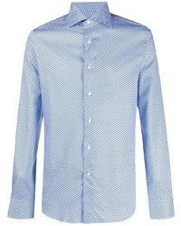 Мужская голубая классическая рубашка с геометрическим рисунком от Canali