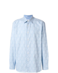 Мужская голубая классическая рубашка с узором "в ёлочку" от Brioni