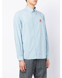 Мужская голубая классическая рубашка с цветочным принтом от Kenzo