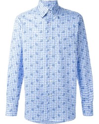Мужская голубая классическая рубашка с цветочным принтом от Canali