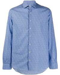 Мужская голубая классическая рубашка с цветочным принтом от Etro