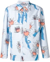 Мужская голубая классическая рубашка с цветочным принтом от Julien David