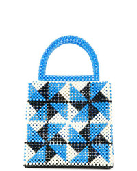 Голубая кожаная большая сумка с геометрическим рисунком от Delduca