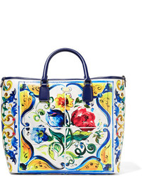 Голубая кожаная большая сумка с рельефным рисунком от Dolce & Gabbana