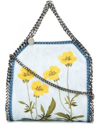 Голубая кожаная большая сумка с цветочным принтом от Stella McCartney