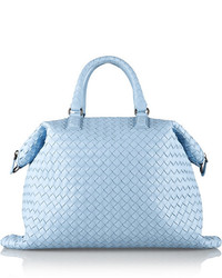 Голубая кожаная большая сумка от Bottega Veneta