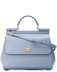 Голубая кожаная большая сумка от Dolce & Gabbana