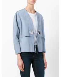 Женская голубая кожаная куртка от Drome