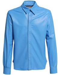 Мужская голубая кожаная рубашка с длинным рукавом от Marni