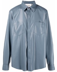 Мужская голубая кожаная рубашка с длинным рукавом от Nanushka