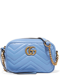 Женская голубая кожаная стеганая сумка от Gucci